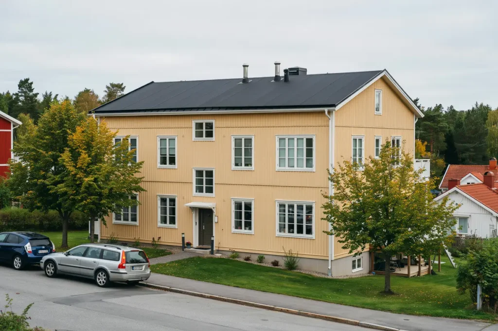 oml ggning av takpapp p flerbostadshus i m rbylund danderyd
